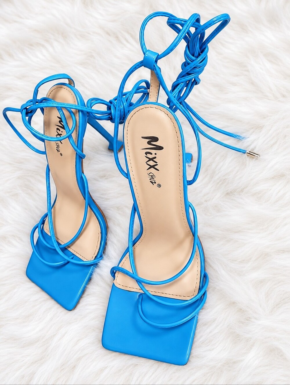 Mixx Shuz Bright Blue Square-Toe Lace-Up Heels Size 9